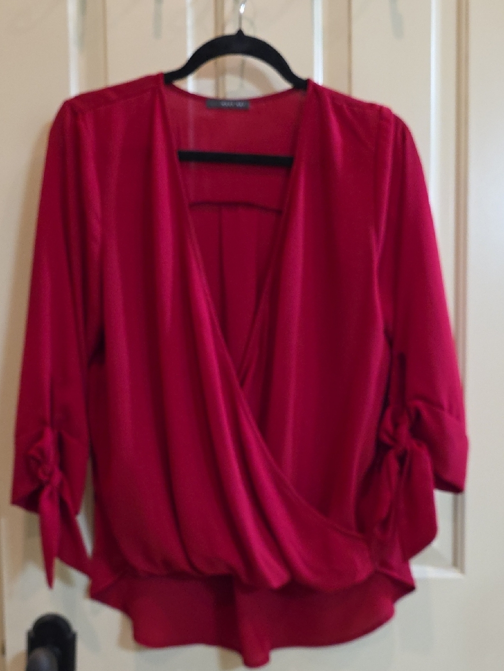 Red Surplice Tie-Sleeve Blouse